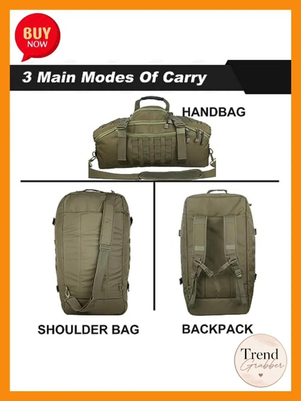 3-in-1 Military Backpack Travel Duffel 85L Nylon Weekender Gym Bag